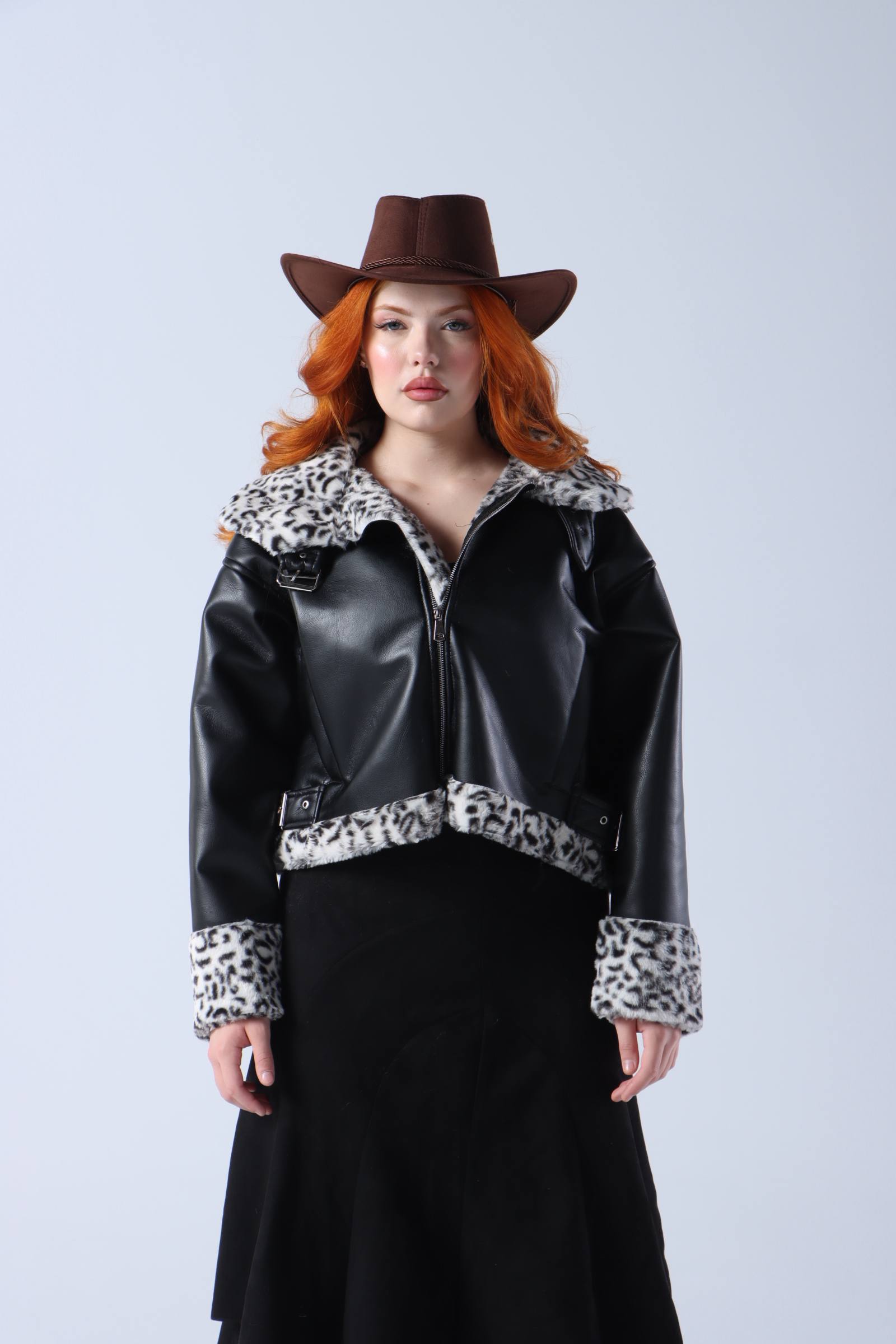 NEXO Tiger print leather jacket snow