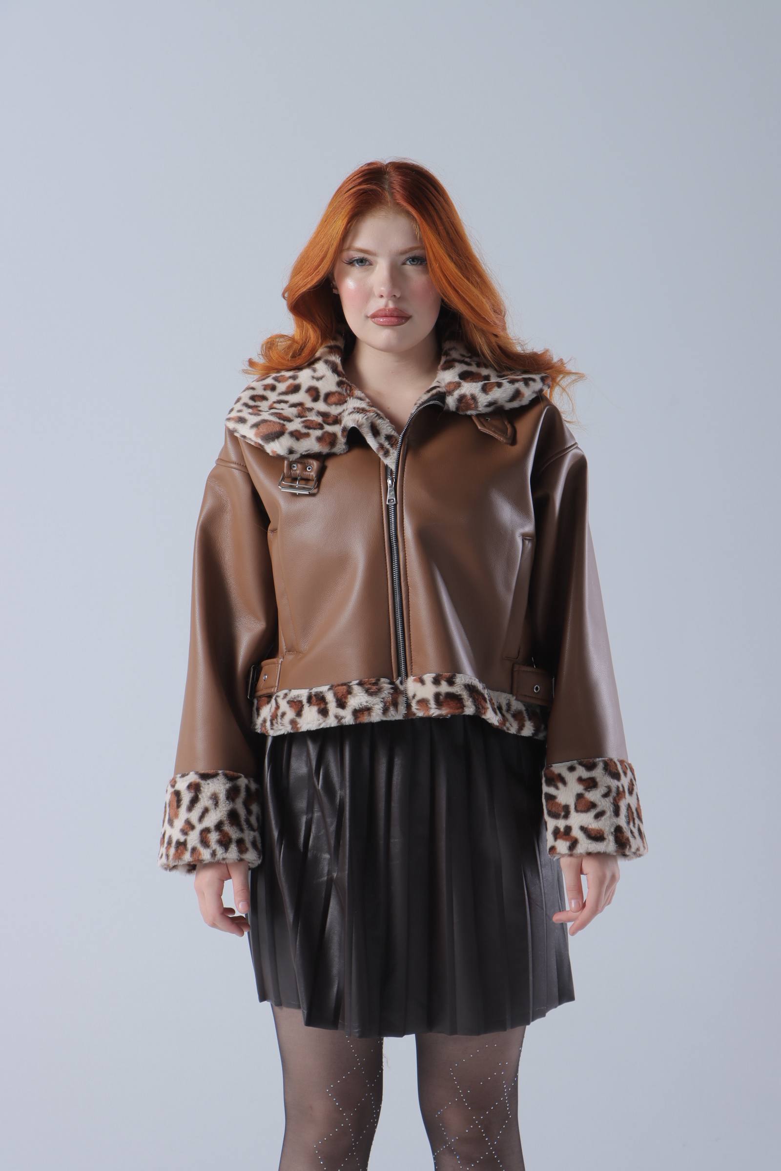 NEXO Tiger print leather jacket snow