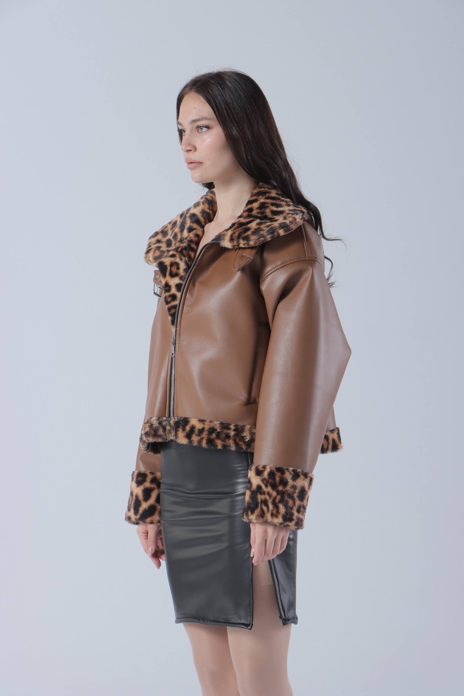 NEXO Tiger print leather jacket snow
