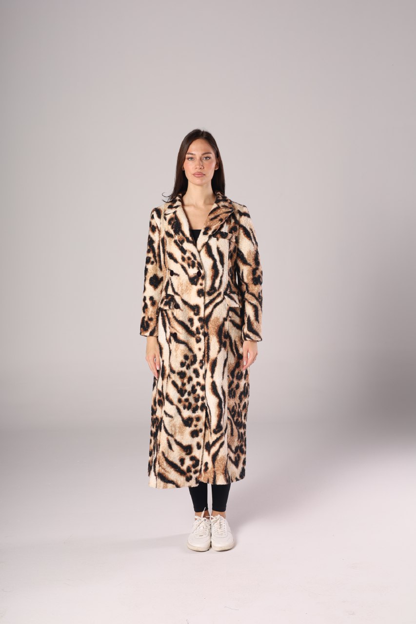 Nexo Long leopard fur wool jacket