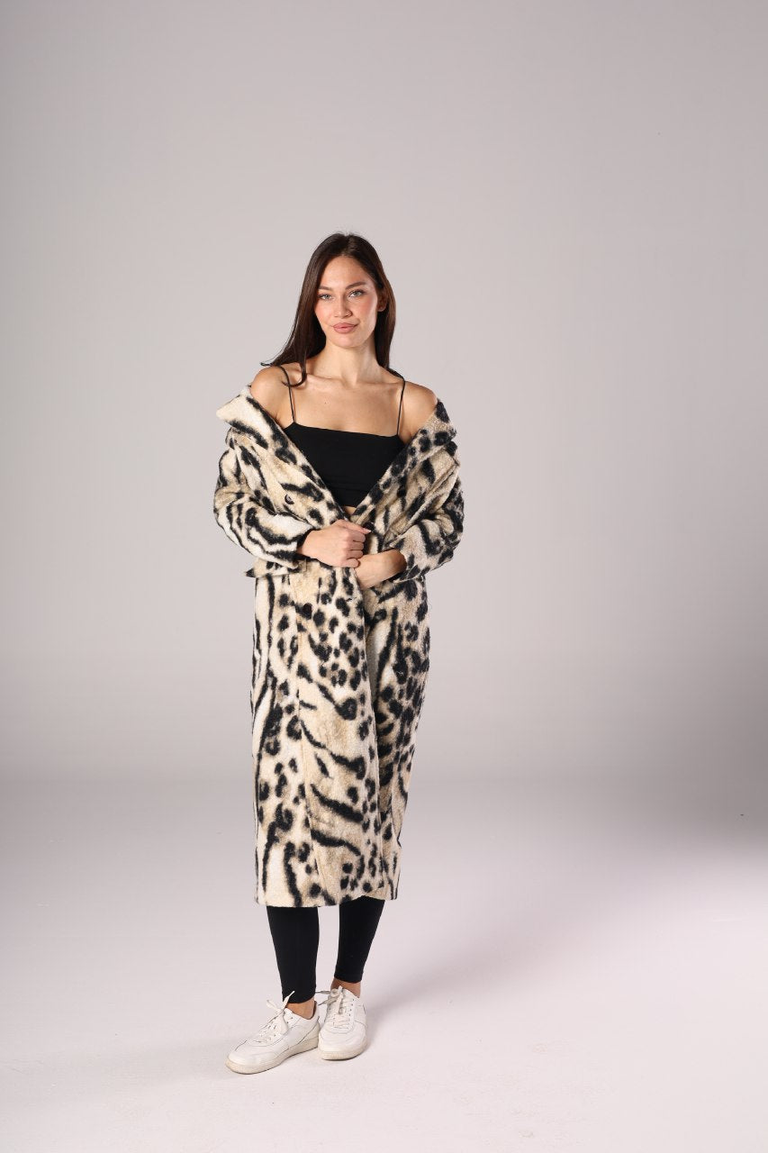 Nexo Long leopard fur wool jacket