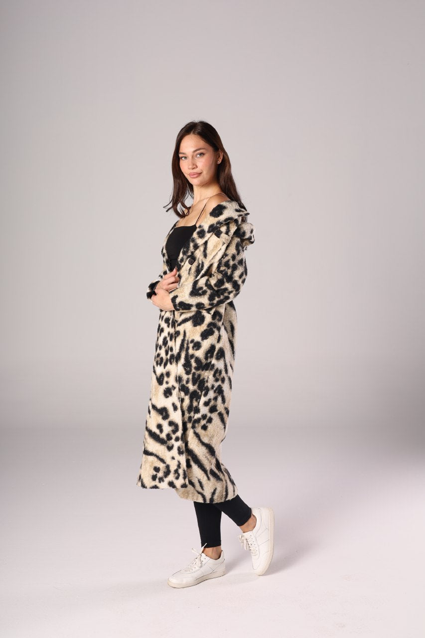 Nexo Long leopard fur wool jacket