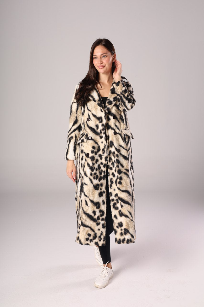 Nexo Long leopard fur wool jacket