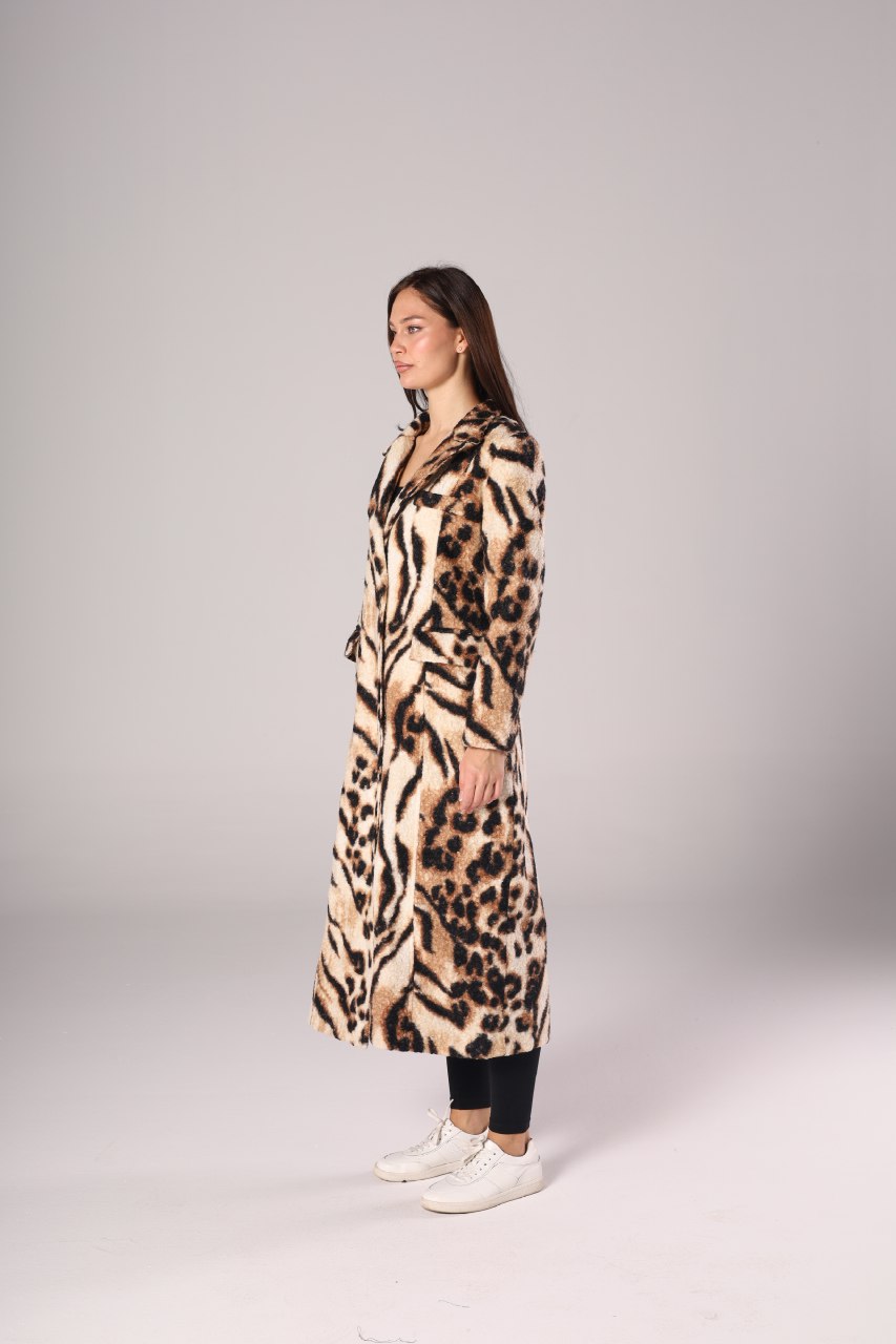 Nexo Long leopard fur wool jacket
