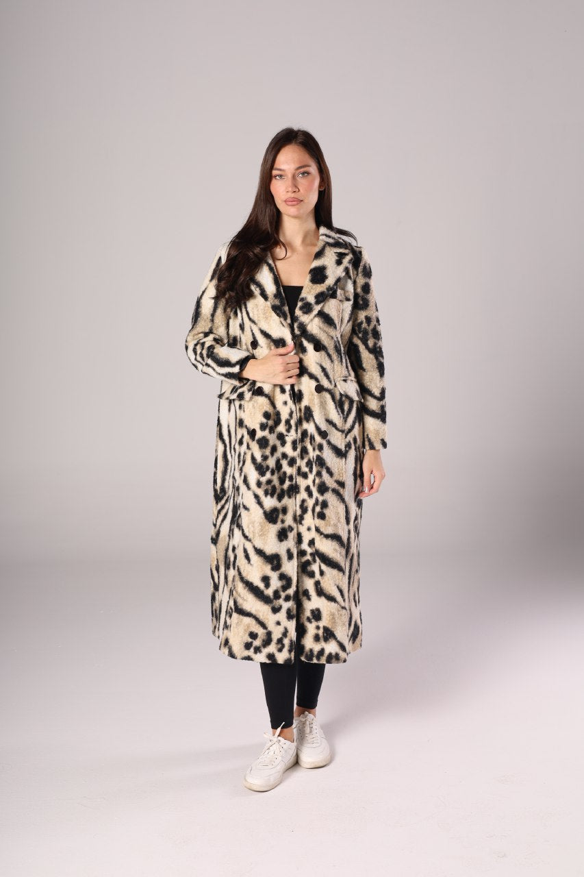 Nexo Long leopard fur wool jacket