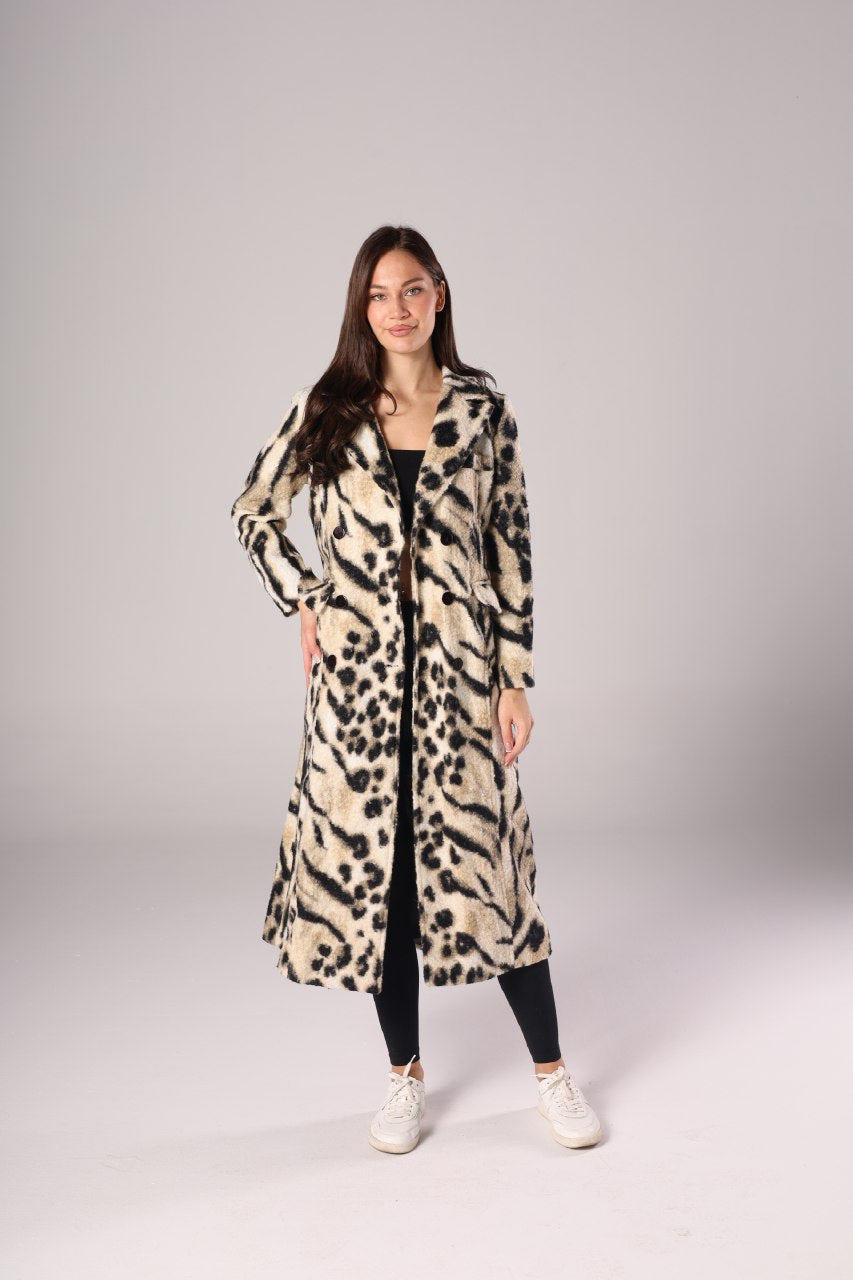 Nexo Long leopard fur wool jacket