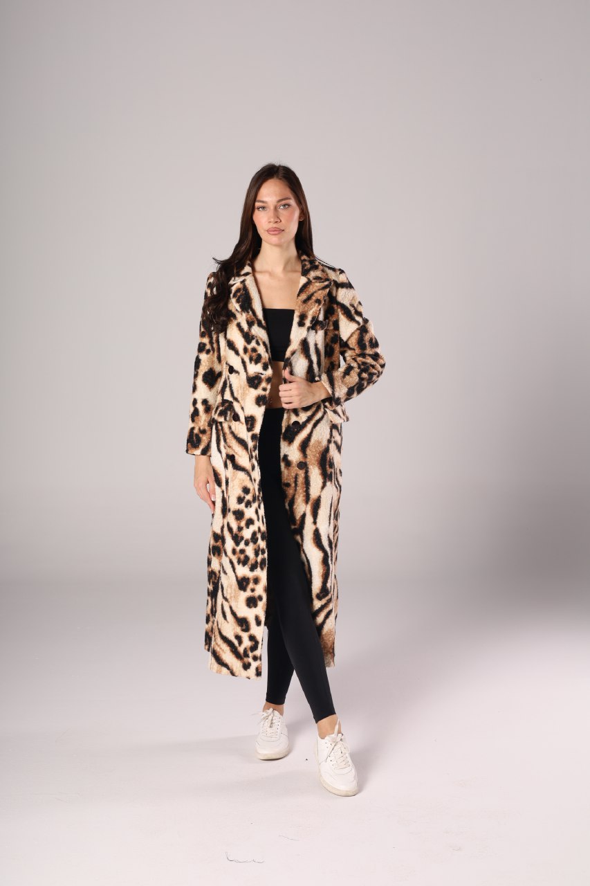 Nexo Long leopard fur wool jacket