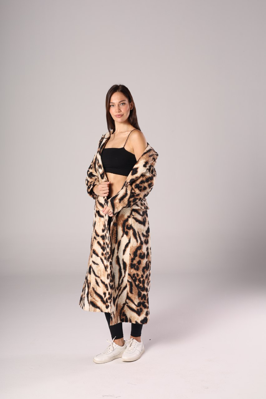 Nexo Long leopard fur wool jacket